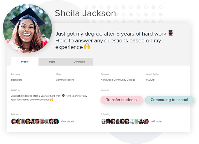 Sheila Jackson’s student profile page.